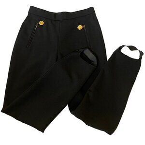 Donna Karan Vintage 80s Black Stirrup Stretch Pants Gold Logo Zip Pulls Small